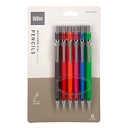 Office Depot Brand HB Mechanical Pencils, 0.7 mm, Translucent Assorted Barrel Colors, Pack of 6 Pencils