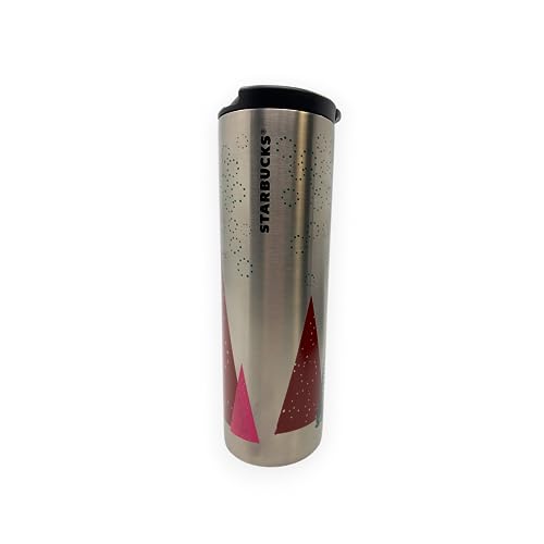 Starbucks 16oz Snowy Trees Design Tumbler - Insulated Stainless Steel Silver Cup for Hot & Cold Beverages