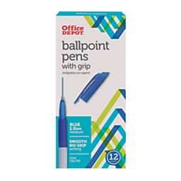 Office Depot Brand Grip Ballpoint Pens, Medium Point, 1.0 Mm, White Barrel, Blue Ink, Pack of 12 Pens