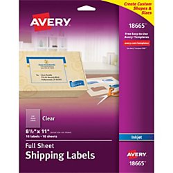 Avery Matte Frosted Clear Full Sheet Labels for Inkjet Printers, 8.5" x 11", 10 Labels (18665)