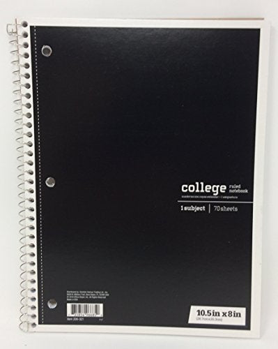 Office Depot Spiral Notebook Black, 1-Subject, 70-Count, College Ruled 4 Pack
