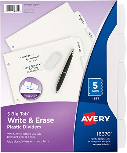 Avery Big Tab Write & Erase Durable Plastic Dividers for 3 Ring Binders 45