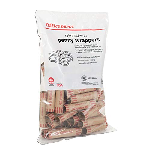 Office Depot Preformed Tubular Coin Wrappers, Penny, Pack of 48, 2160611A07