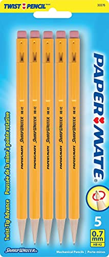 Papermate Sharpwriter Mechanical Pencil, Yellow, 5 Pencils per Pack (1 Pack)