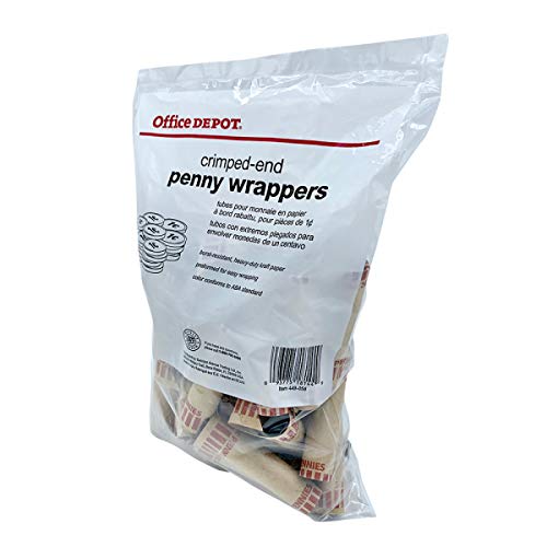 Office Depot Preformed Tubular Coin Wrappers, Penny, Pack of 48, 2160611A07