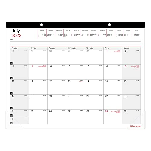 Office Depot® Brand Monthly Academic Desk Calendar, 22" x 17", 30% Recycled, July 2022 to June 2023