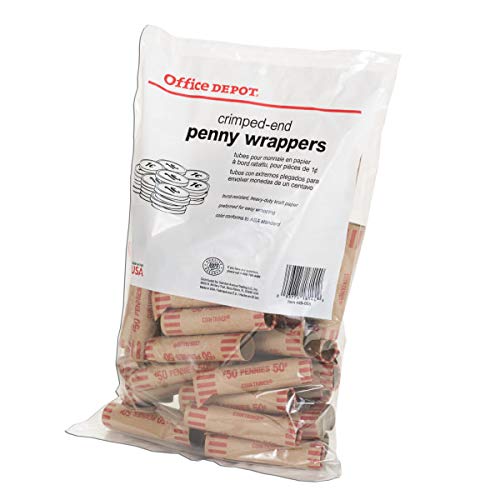 Office Depot Preformed Tubular Coin Wrappers, Penny, Pack of 48, 2160611A07