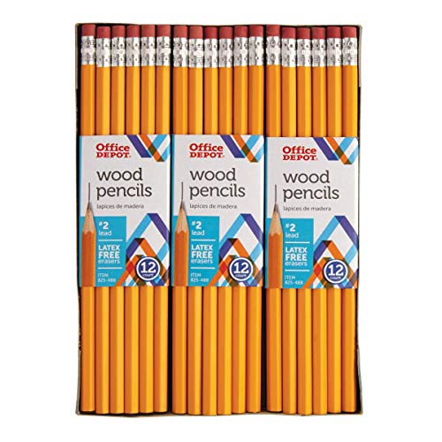 Office Depot® Brand Wood Pencils, 2 HB Medium Lead, Yellow, 12 Pencils Per Pack, Set of 6 Packs