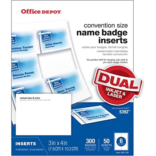 Office Depot Badge Inserts, 3in. x 4in., White, Pack of 300, OD98845