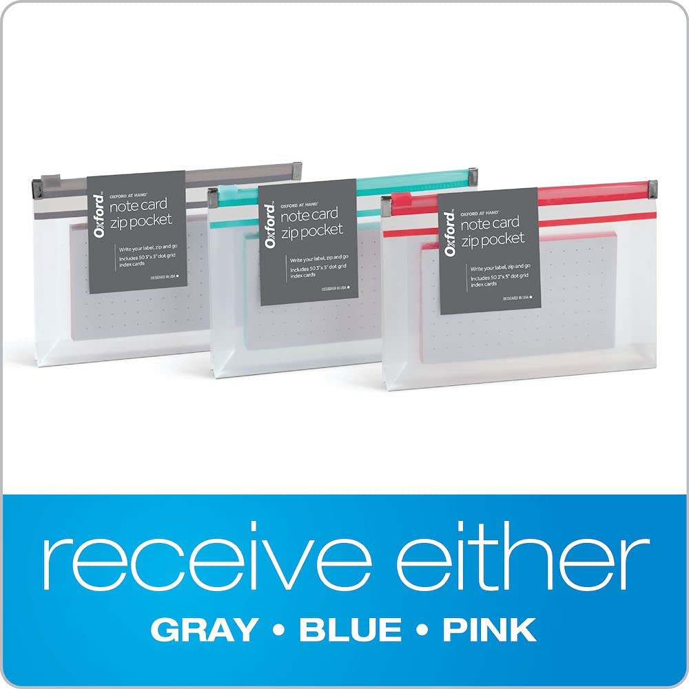 Oxford at Hand Note Card Zip Pocket - Easy Label, includes 50 Dot Grid cards, Assorted colors (No color choice) (334266M) (Pack of 1)