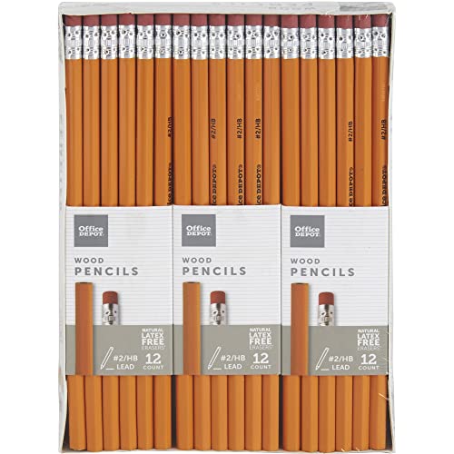 Office Depot® Brand Wood Pencils, 2 HB Medium Lead, Yellow, 12 Pencils Per Pack, Set of 6 Packs