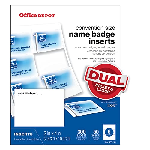 Office Depot Badge Inserts, 3in. x 4in., White, Pack of 300, OD98845