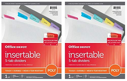 Office Depot (TM) Brand 5-tab Insertable Poly dividers, 8.5" x 11" (2 Set Combo)
