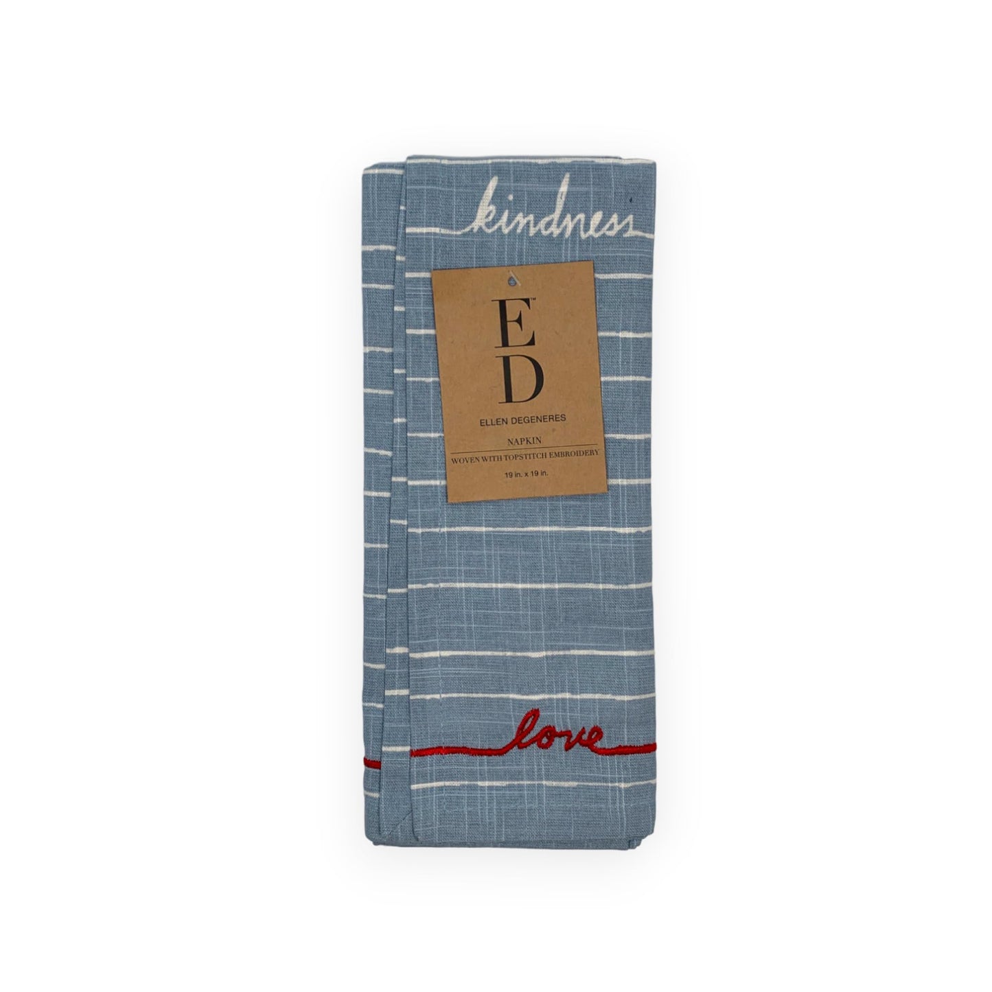 ED Ellen Degeneres Signature Words Cloth Napkins (19" x 19") - Premium Cotton Embroidered Table Napkins, Machine-Washable, Pack of 4