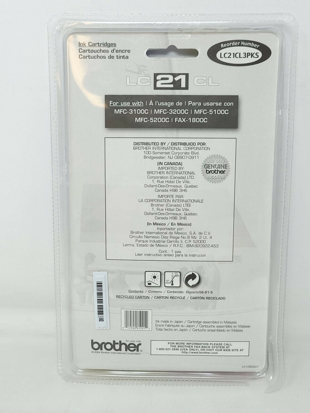 New Sealed Package OEM Brother LC21CL 3 Pack Inkjet Cartridges M/Y/C - New  -