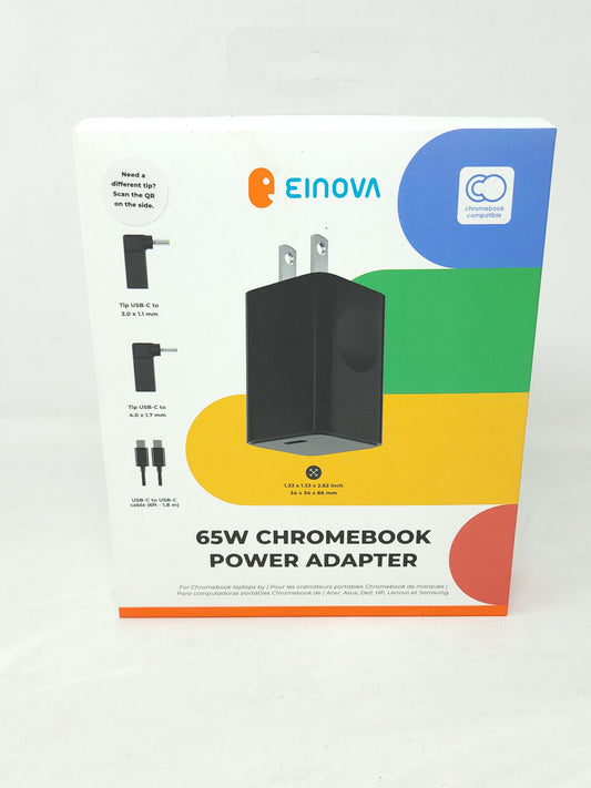 Einova USB-C 65W Universal Chromebook Power Adapter - Replacement Charger - NEW