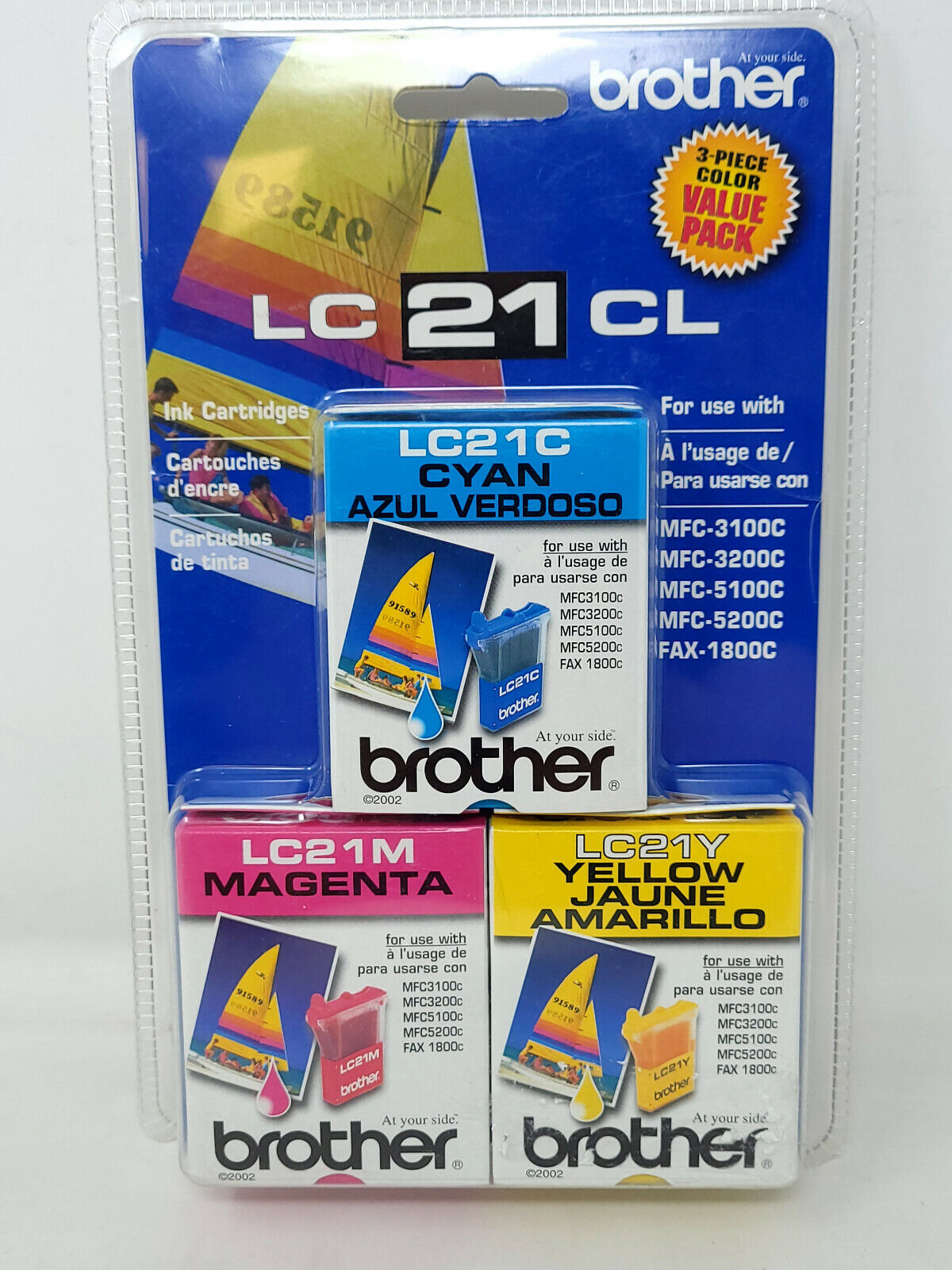 New Sealed Package OEM Brother LC21CL 3 Pack Inkjet Cartridges M/Y/C - New  -
