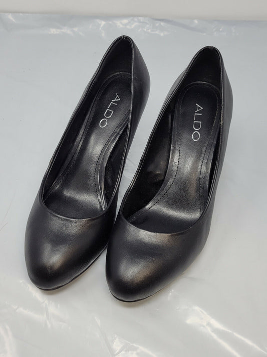 ALDO Womens Black Leather Heels SHOE US 6M-EUR 36 - Pre-owned