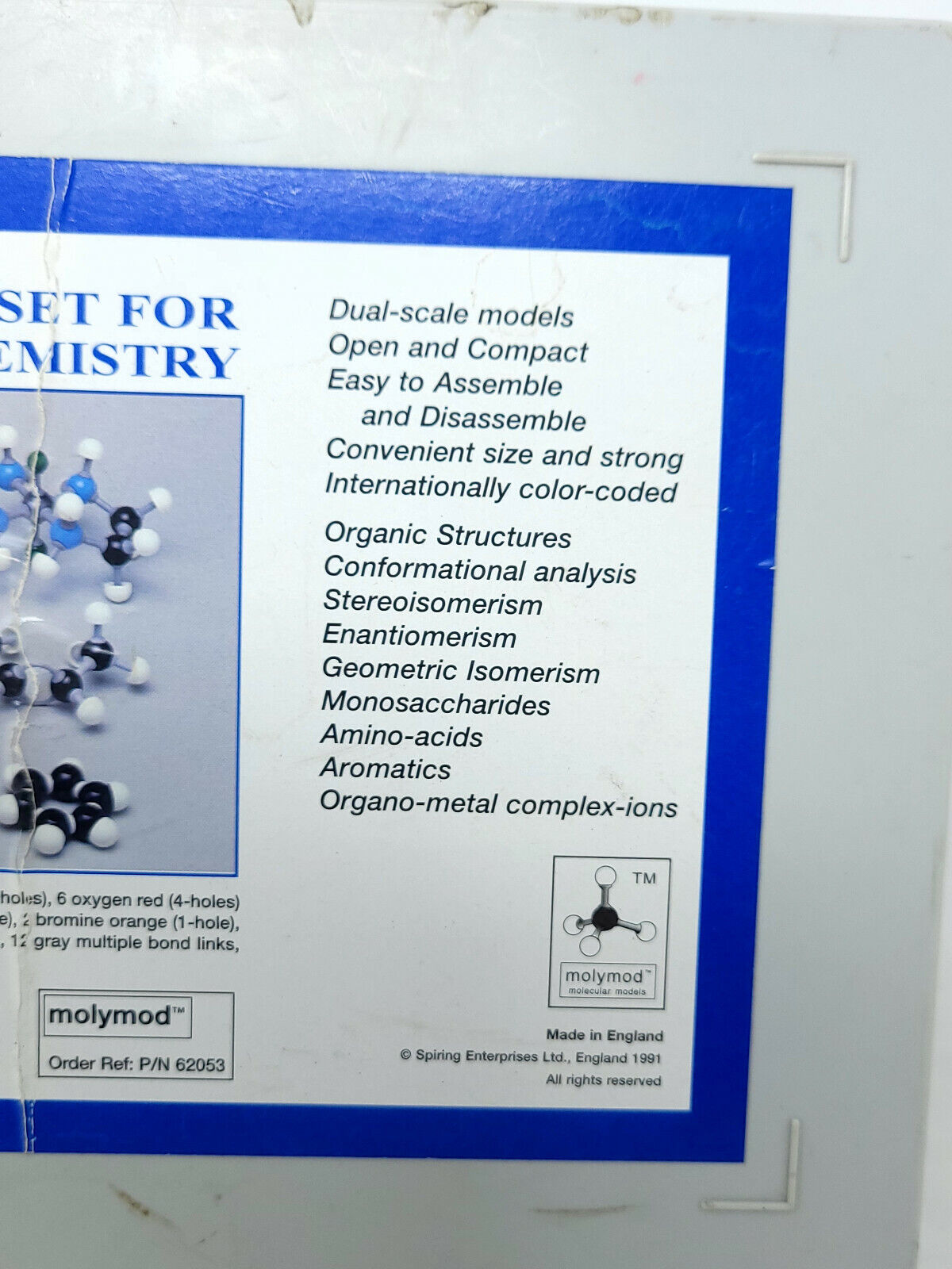 Molymod Molecular Model Set for Organic Stereochemistry P/N 62053 - READ
