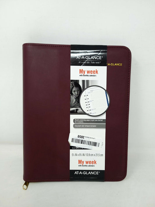 AT-A-GLANCE Faux Leather Fashion Starter Set Undated 7-Ring Merlot Size 5 - READ