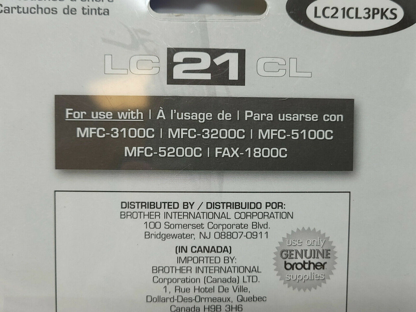 New Sealed Package OEM Brother LC21CL 3 Pack Inkjet Cartridges M/Y/C - New  -