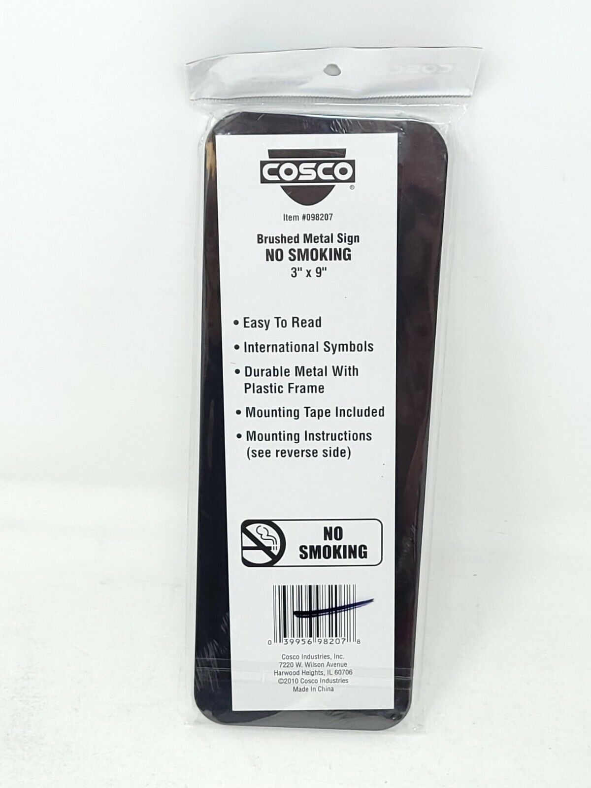 COSCO Brush Metal Office Sign, No Smoking, 9 x 3, Silver/Red 039956982078