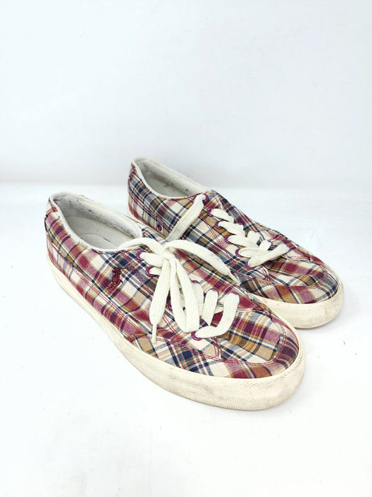 Polo Ralph Lauren Mens BRISBANE Red PLAID Mens Size 10.5 D Canvas Lace Up Shoes