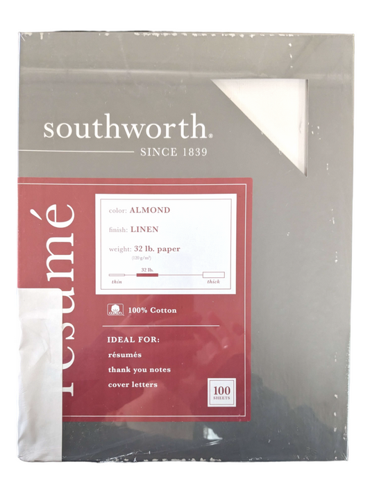 Southworth 100% Cotton Linen Resume Paper-Almond-100 Sheets-Seller Refurbished