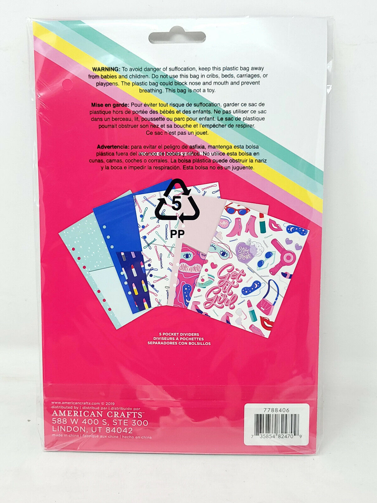 American Crafts Damask Love Colorfun Planner Pocket Dividers 6 x 9 (5 Dividers)