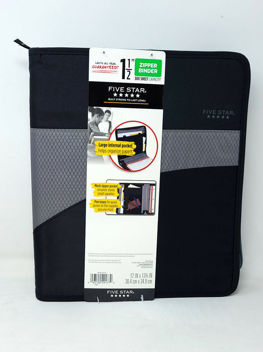 Five Star Zipper Binder School Organizer 1 1/2" Inch 300 Sheet Capacity 3 ring