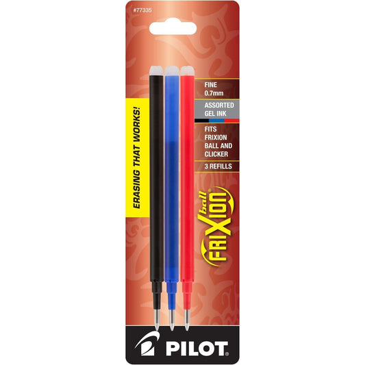 Pilot 77335 Refill for Frixion Erasable Gel Ink Pen, Assorted, 3/Pk