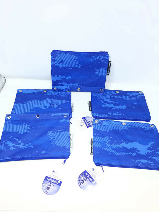 5x U Style Collections Microban Treated Blue Binder Pen Pencil Pouch - New