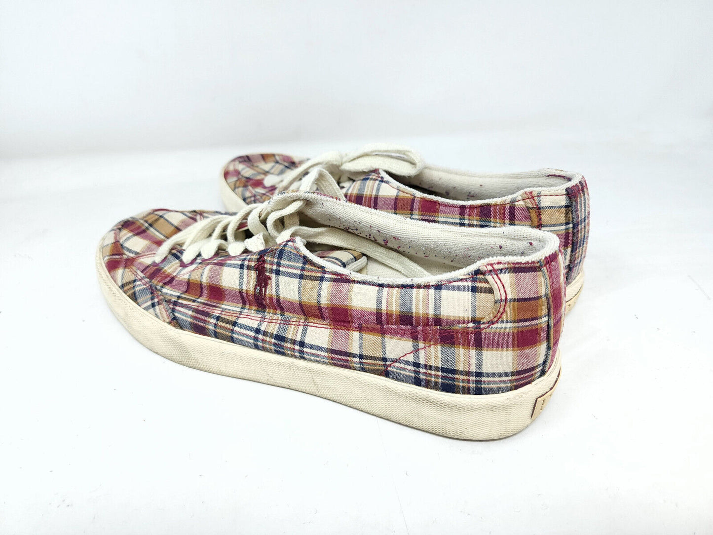 Polo Ralph Lauren Mens BRISBANE Red PLAID Mens Size 10.5 D Canvas Lace Up Shoes