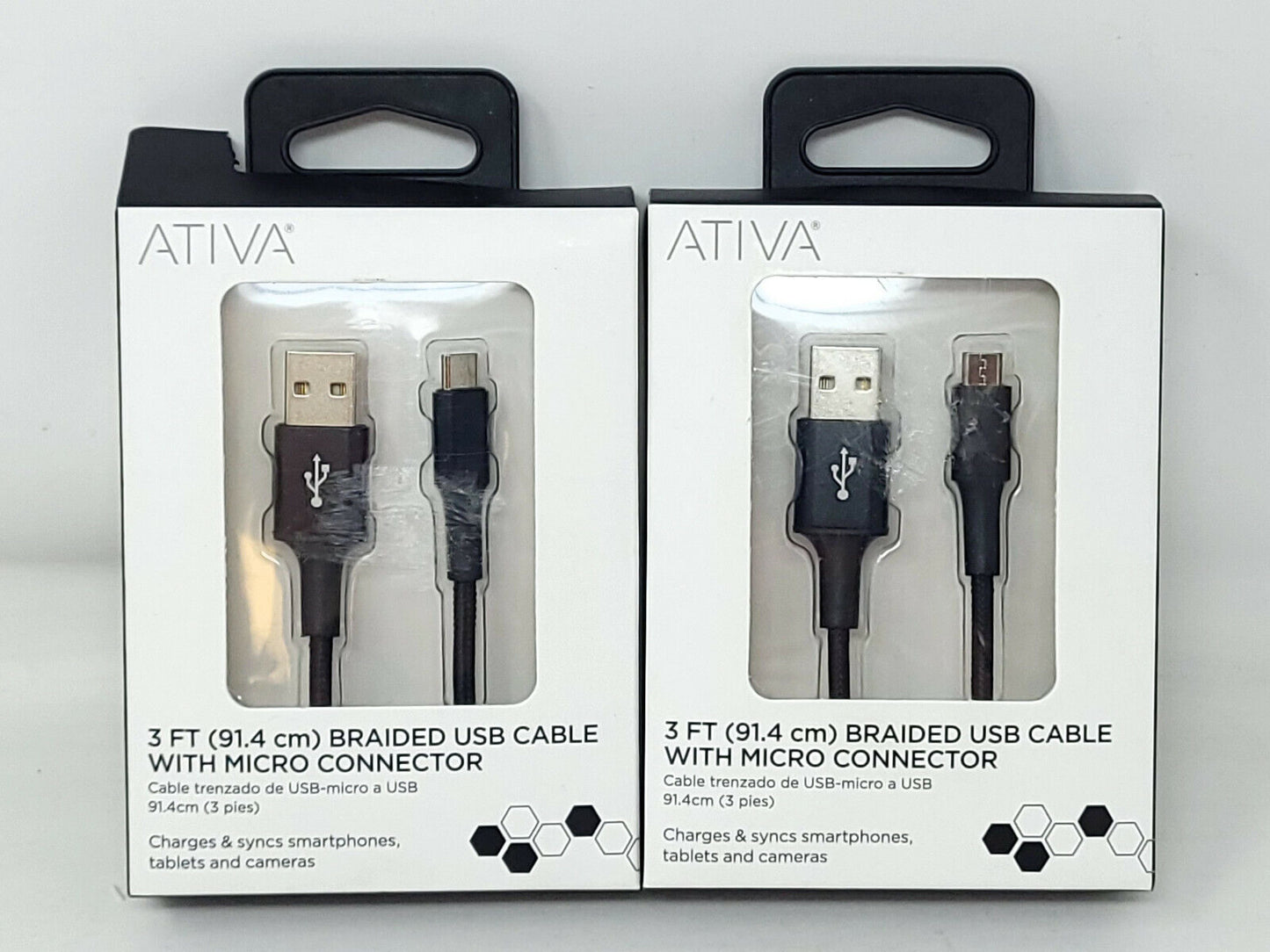 ATIVA USB Type-A to Micro USB Cable, 3', Black, 45849