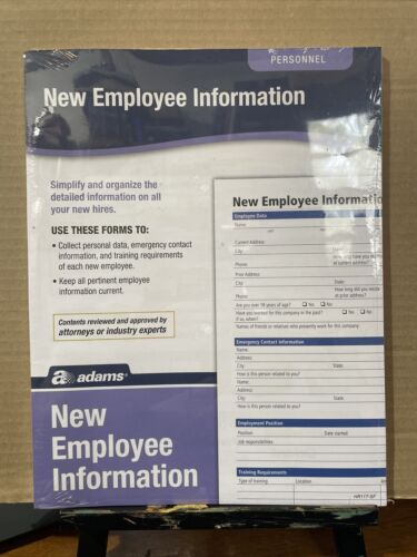 Adams New Employee Information Forms Personnel HR117-SF Two-Sided 50 Forms 2018