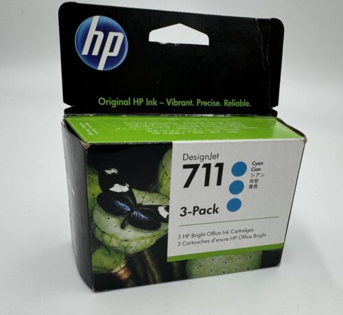 GENUINE HP 711 3-Pack CYAN Ink Cartridges - CZ134A, NEW & SEALED EXP 02.2023