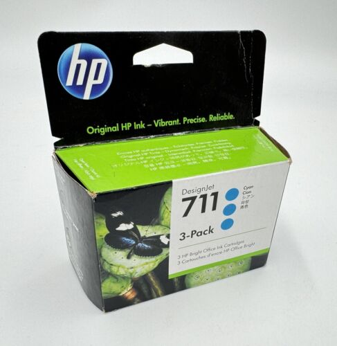 GENUINE HP 711 3-Pack CYAN Ink Cartridges - CZ134A, NEW & SEALED EXP 02.2023