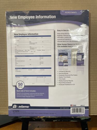 Adams New Employee Information Forms Personnel HR117-SF Two-Sided 50 Forms 2018