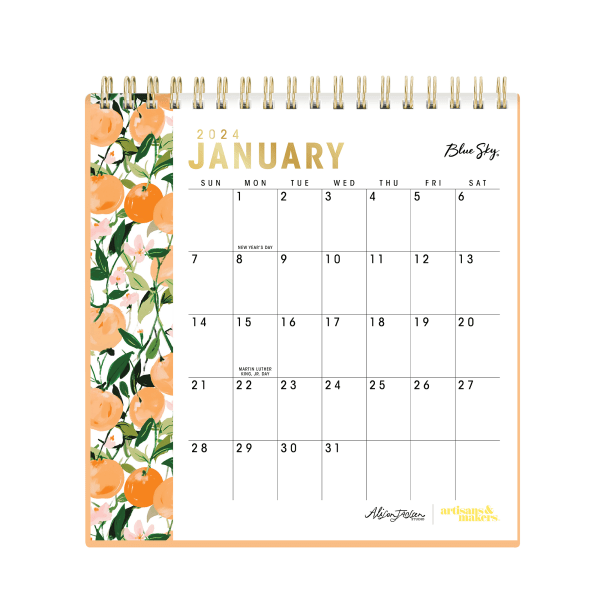 2024 Blue Sky™ AM Clementine Monthly Desk Calendar With Stand, 6-3/8" x 6-1/16", January to December