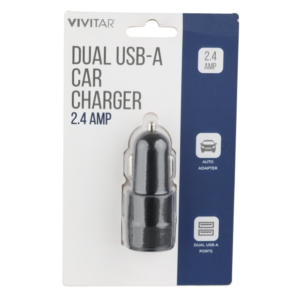 Vivitar Dual USB-A Car Charger, Black, NIL6001-BLK-STK-24