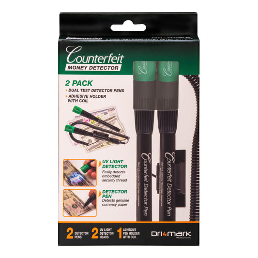 Dri-Mark® Dual-Test Counterfeit Detection Pens With UV LED Light  Black  Pack Of 2 Pens