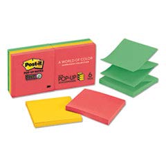 Post-it� Super Sticky Pop-up Notes R330-6SSAN, 3 in x 3 in, Assorted Electric Glow Colors, 90 shts/pad, 6 pads/pack