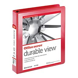 Office Depot Brand Durable View 3-Ring Binder, 1 1/2" Round Rings, Red