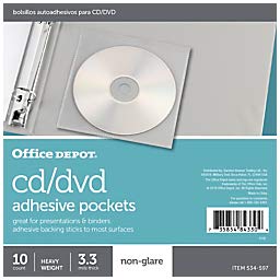 Office Depot Sheet Protector CD/DVD Pockets, 6in. x 10 1/2in., Clear, Pack of 10, 534597