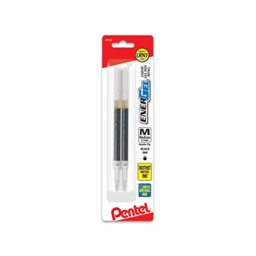 Pentel® EnerGel® Liquid Gel Pen Refills, Needle Point, 0.7 mm, Black Ink, Pack of 2