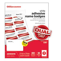 Office Depot Brand Name Badges, White, 2 1/3in x 3 3/8in, Pack of 400