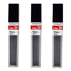 FORAY Lead Refills, 0.5 mm, 2H Hardness, Tube Of 12 Leads, Pack Of 3 Tubes