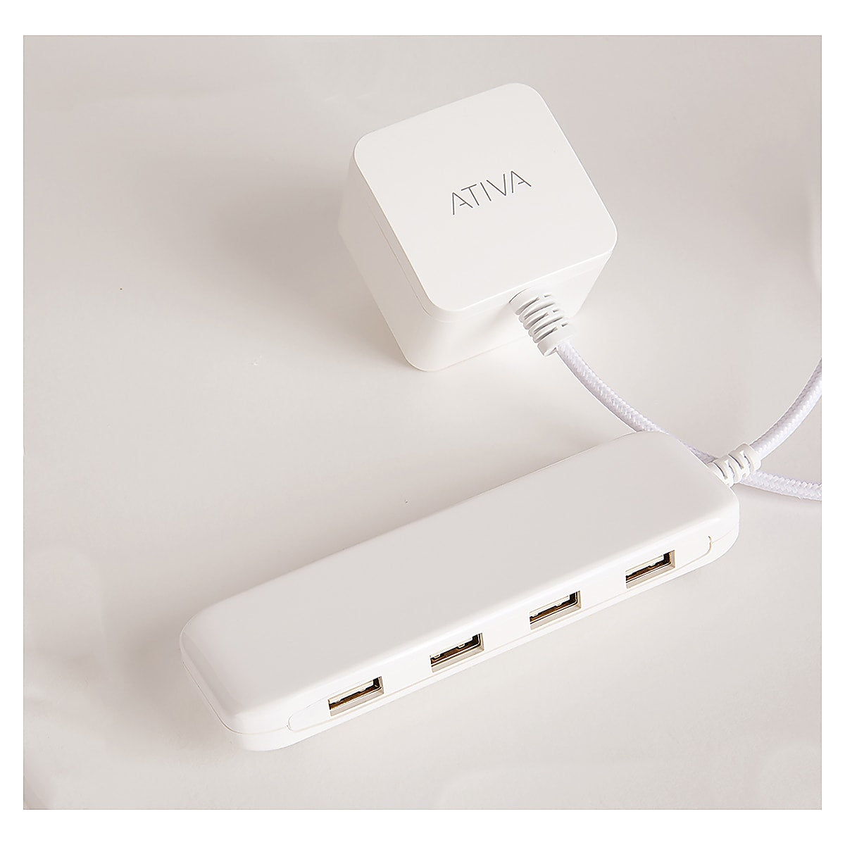 Ativa® 4-Port USB Extension Bar Charger, White, 46902