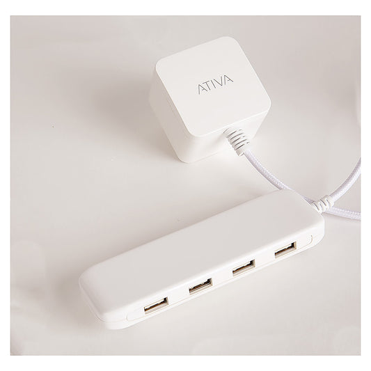 Ativa® 4-Port USB Extension Bar Charger, White, 46902