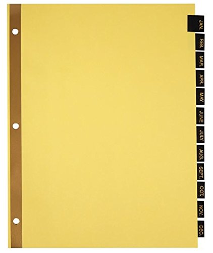 Office Depot Brand Preprinted Tab Dividers, Monthly, Gold Lettering on Leatherette Black Tabs